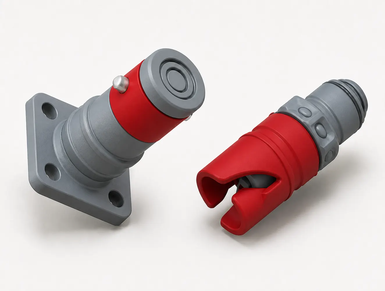 Representative gray and red fluid connector configurations